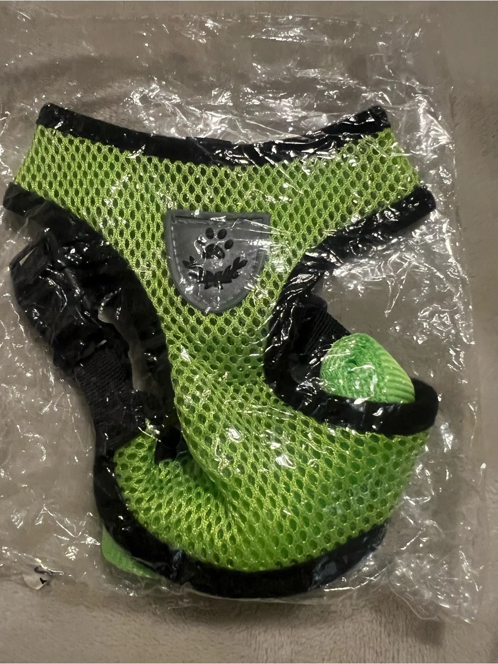 NWT Dog Harness Neon Green Mesh with Paw Patch